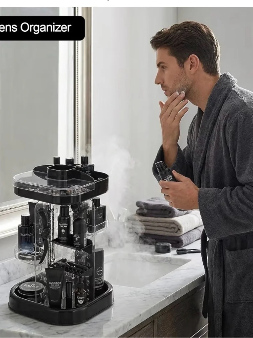 Rotating Cosmetic Organizer - Black & Clear Makeup Storage 081
